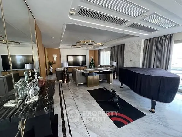 Luxurious living room with grand piano and modern decor