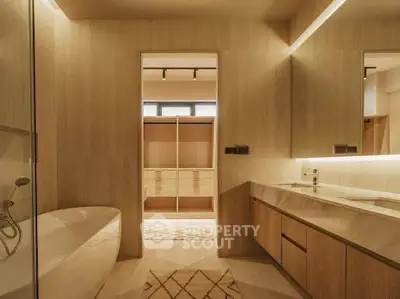 Luxurious bathroom with modern fixtures and elegant lighting