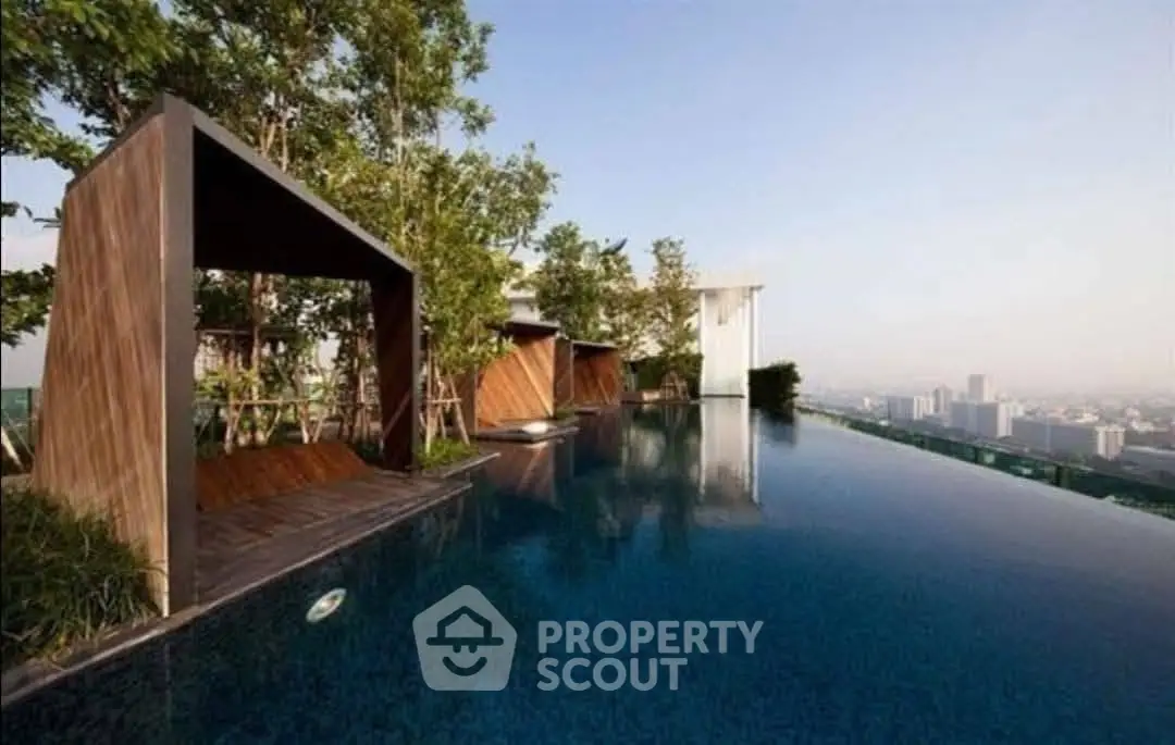 Luxurious rooftop infinity pool with stunning city views and modern cabanas.