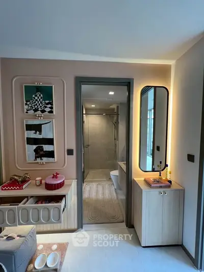 Modern bathroom with stylish decor and elegant lighting