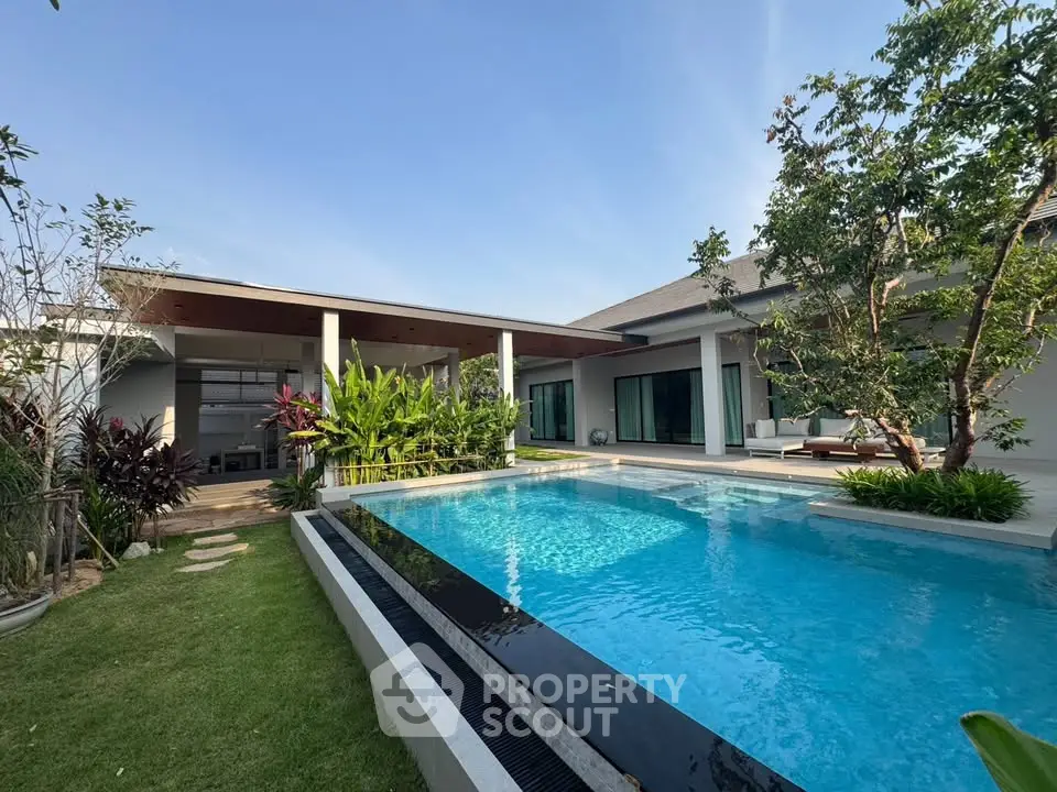 Luxurious modern villa with private pool and lush garden, perfect for serene living.