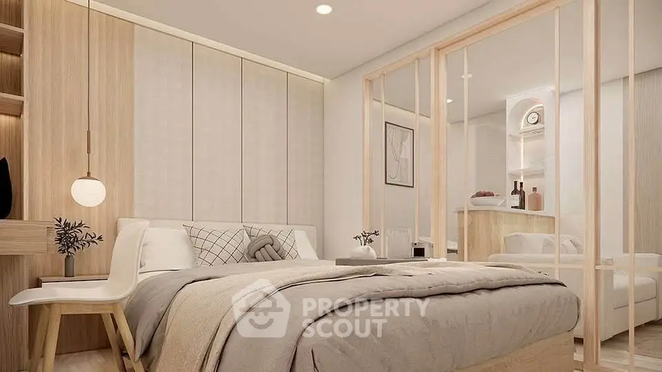 Luxurious modern bedroom with elegant decor and cozy ambiance