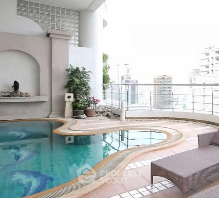 Luxurious rooftop pool with stunning city view and modern design.