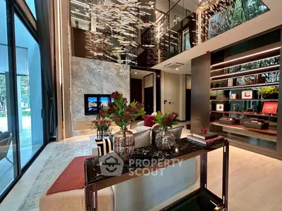 Luxurious modern living room with high ceilings and elegant decor