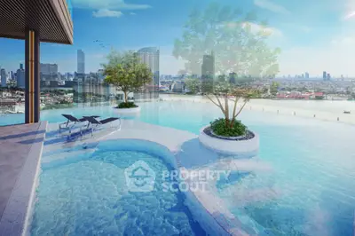 Luxurious rooftop infinity pool with stunning city skyline view