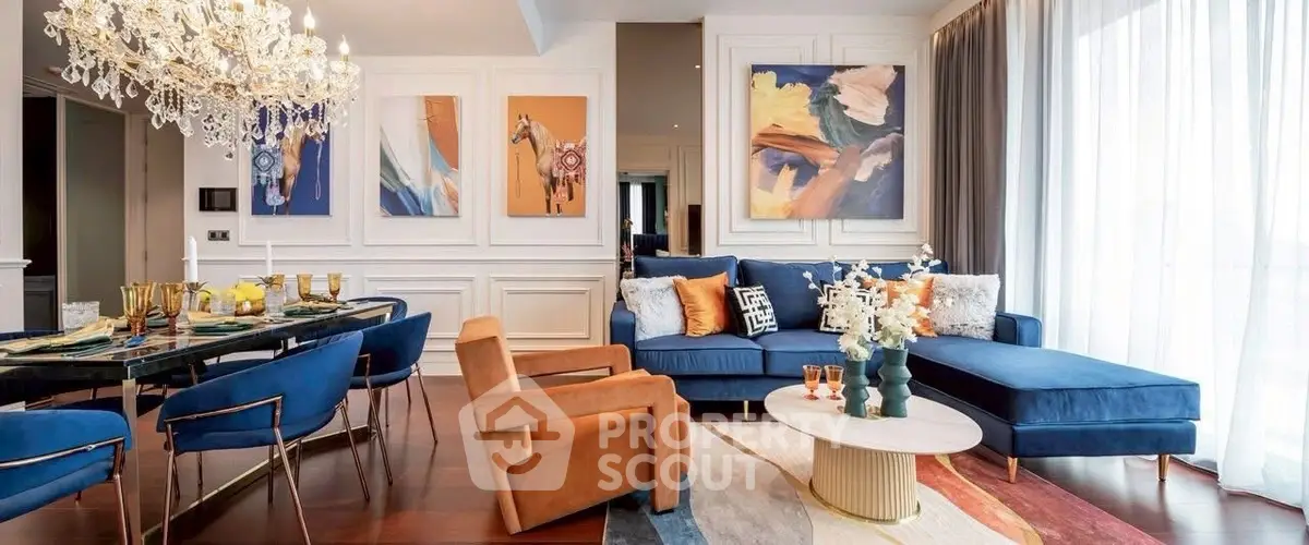 Luxurious living room with elegant decor and spacious seating area