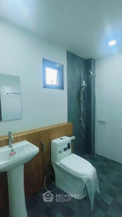 Modern bathroom with sleek fixtures and contemporary design