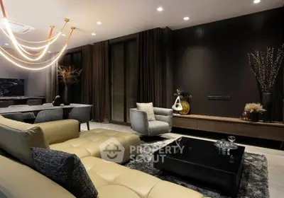 Luxurious modern living room with elegant lighting and stylish decor