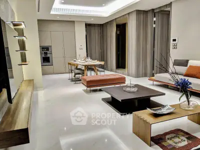 Luxurious modern living room with elegant decor and open layout, perfect for entertaining.