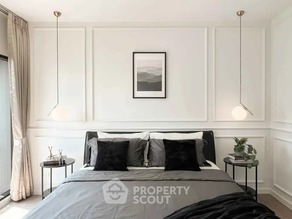Elegant bedroom with modern decor and stylish lighting