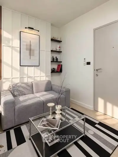 Modern living room with stylish decor and cozy seating area