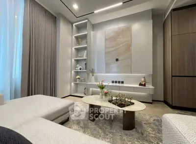 Luxurious modern living room with elegant decor and ambient lighting