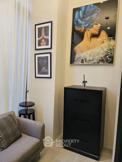 Stylish living room corner with modern art and sleek furniture