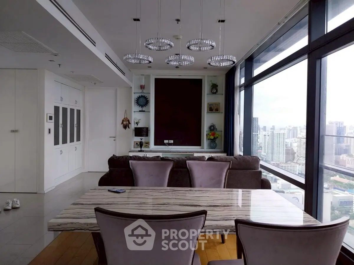 Luxurious high-rise living room with stunning city view and elegant decor