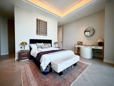 Luxurious modern bedroom with elegant decor and ambient lighting