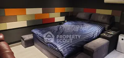 Luxurious bedroom with modern design and colorful wall panels