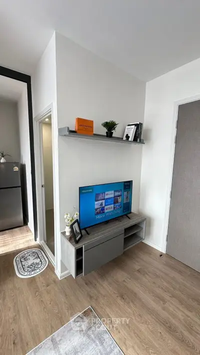 Modern living room with sleek TV stand and stylish decor