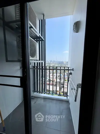 Modern apartment balcony with stunning city skyline view