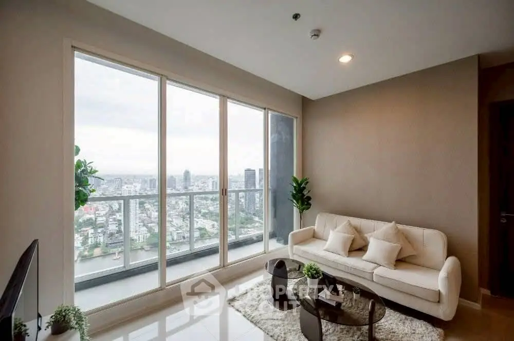 Luxurious living room with stunning city view and elegant decor
