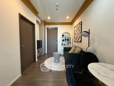 Modern living room with stylish decor and cozy seating area