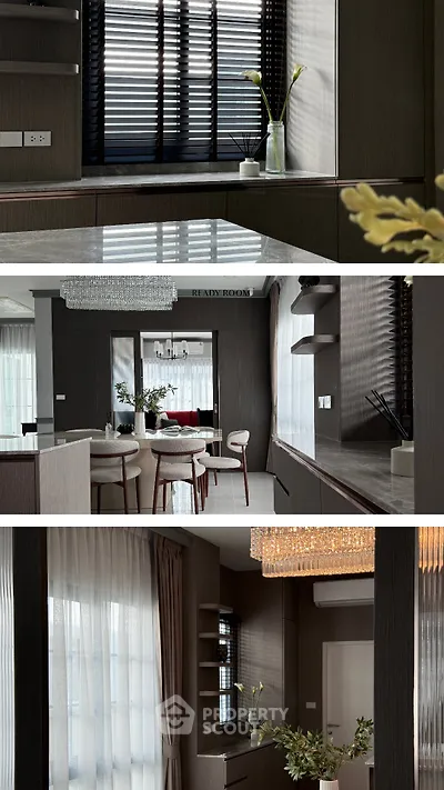 Luxurious modern dining and living area with elegant decor and natural light