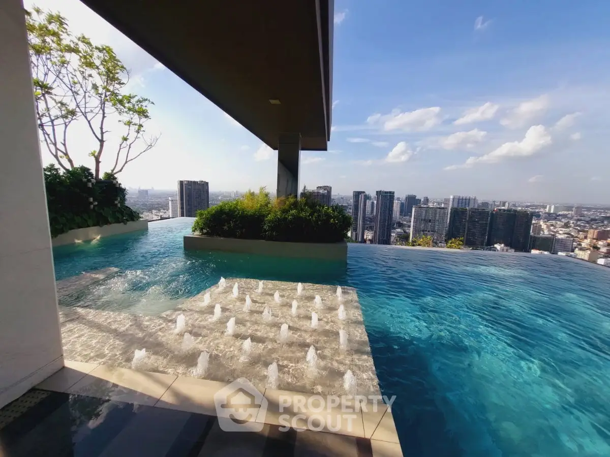 Luxurious rooftop infinity pool with stunning city skyline view