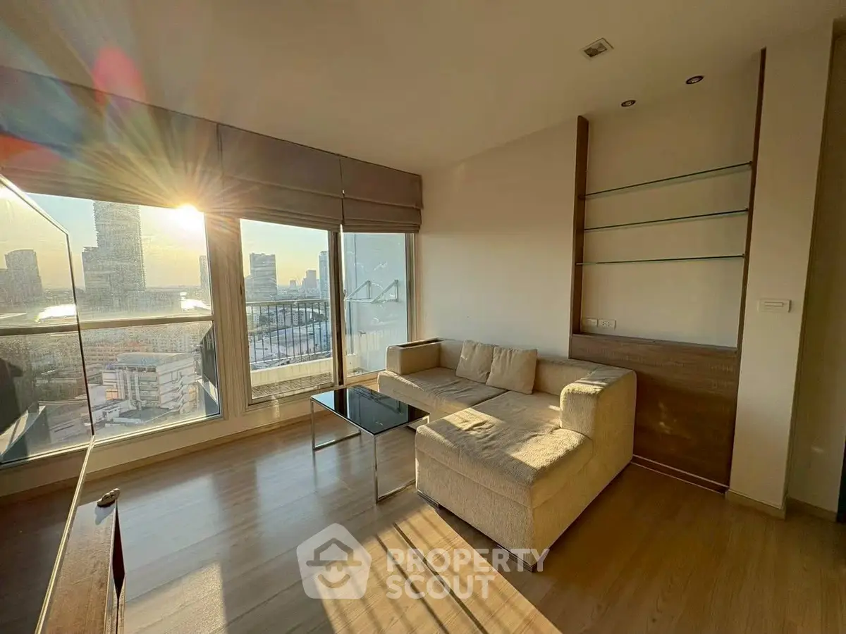 Stunning living room with panoramic city view and modern decor