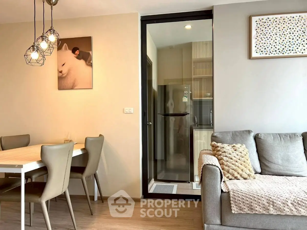 Modern living room with dining area and cozy decor