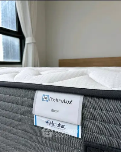 Luxurious bedroom featuring a premium PostureLux mattress with elegant window view.