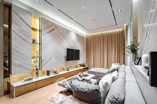 Luxurious modern living room with elegant decor and plush seating