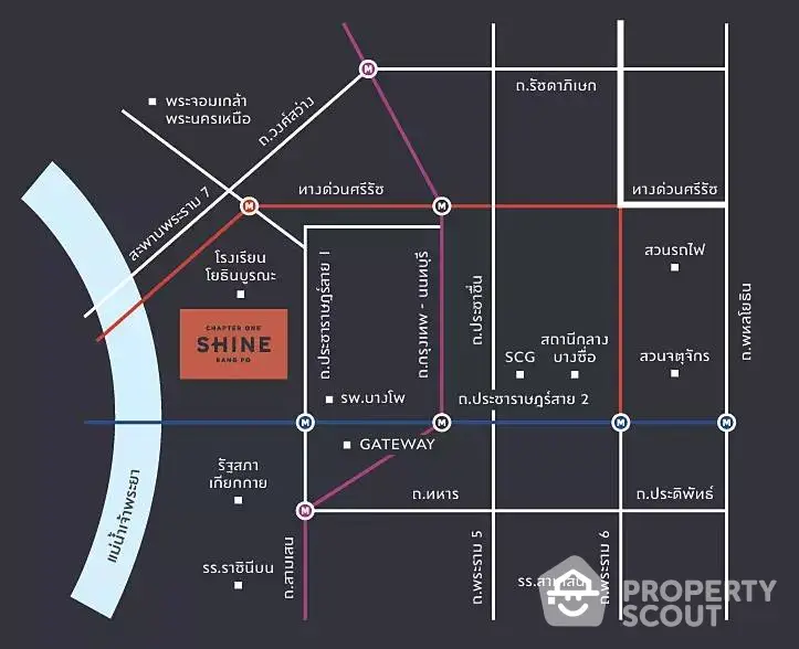 Map showing location of Chapter One Shine Bang Po with nearby landmarks and roads.