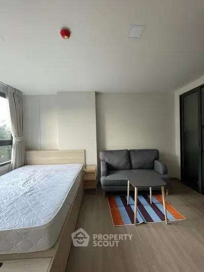 Modern bedroom with cozy sofa and stylish decor in a bright apartment