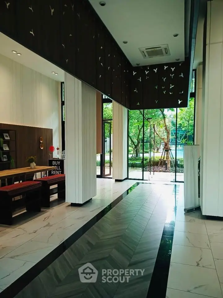 Elegant building entrance with modern design and natural light