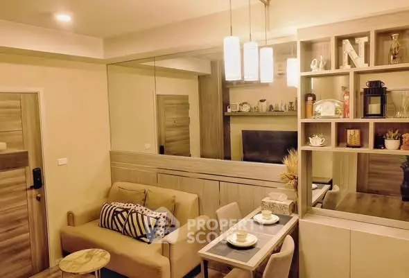 Stylish modern living room with cozy seating and elegant dining area.