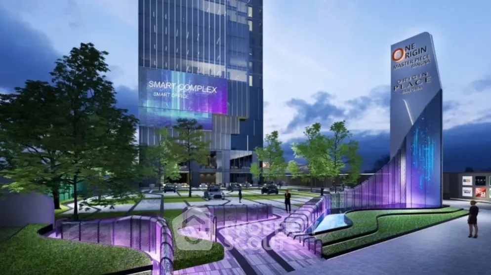 Modern smart complex with futuristic design and lush landscaping