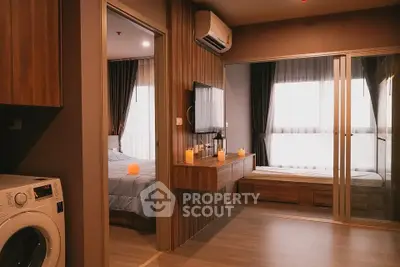 Modern apartment interior with cozy bedroom and stylish living area