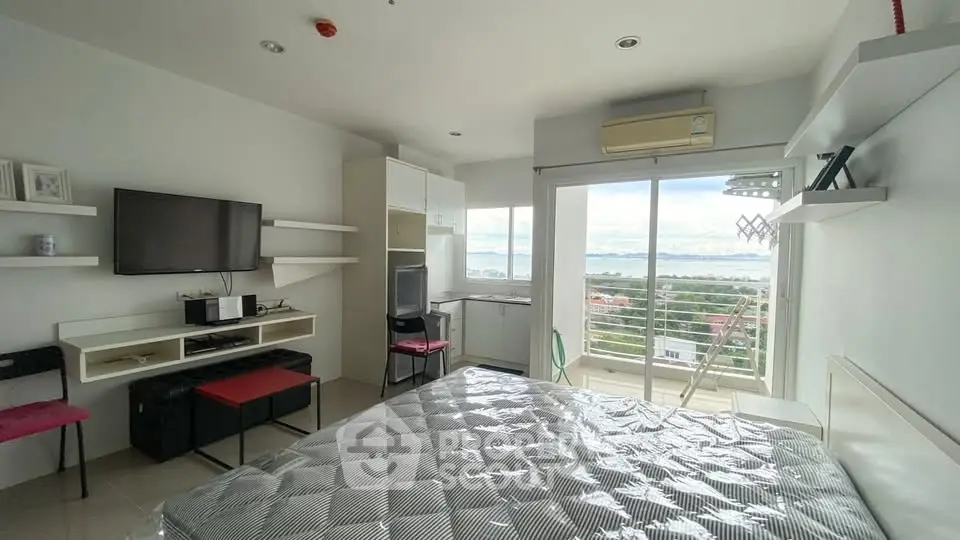 Modern bedroom with stunning view and sleek interior design