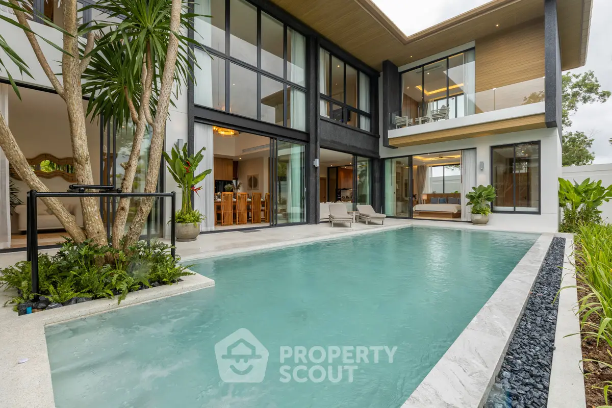 Luxurious modern villa with private pool and lush greenery, perfect for upscale living.