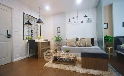 Modern living room with stylish decor and cozy seating area, perfect for relaxation and entertaining.