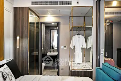Luxurious modern bedroom with ensuite bathroom and elegant decor
