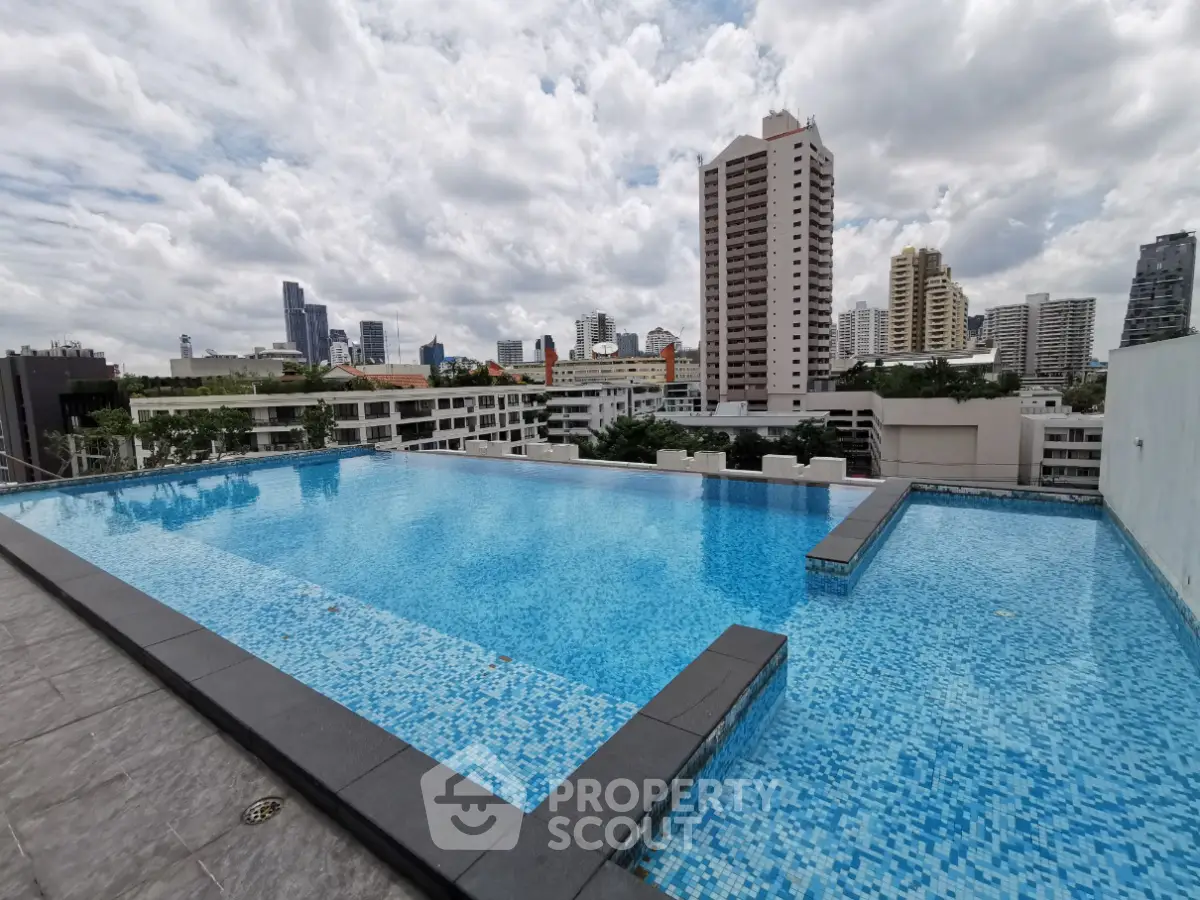 Stunning rooftop infinity pool with panoramic city skyline views, perfect for luxury urban living.