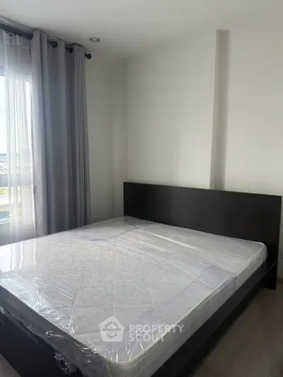Modern bedroom with large window and stylish bed frame, perfect for natural light lovers.