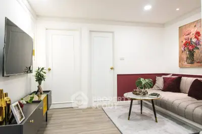 Stylish living room with modern decor and cozy seating area