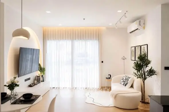 Modern living room with stylish decor and natural light