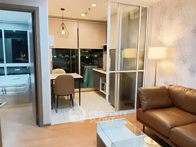 Modern apartment interior with cozy living room and stylish kitchen