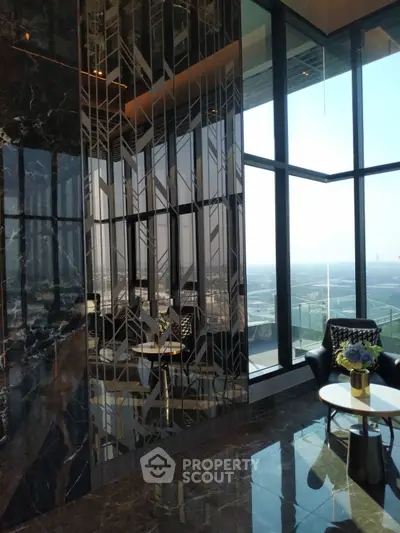 Luxurious high-rise living room with stunning city view and modern decor