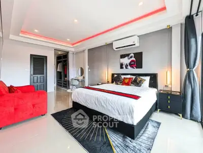Luxurious modern bedroom with stylish decor and spacious layout