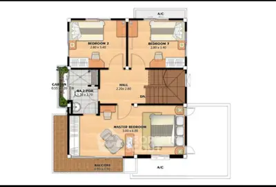Explore this detailed floor plan showcasing a spacious layout with three bedrooms, a balcony, and modern amenities.