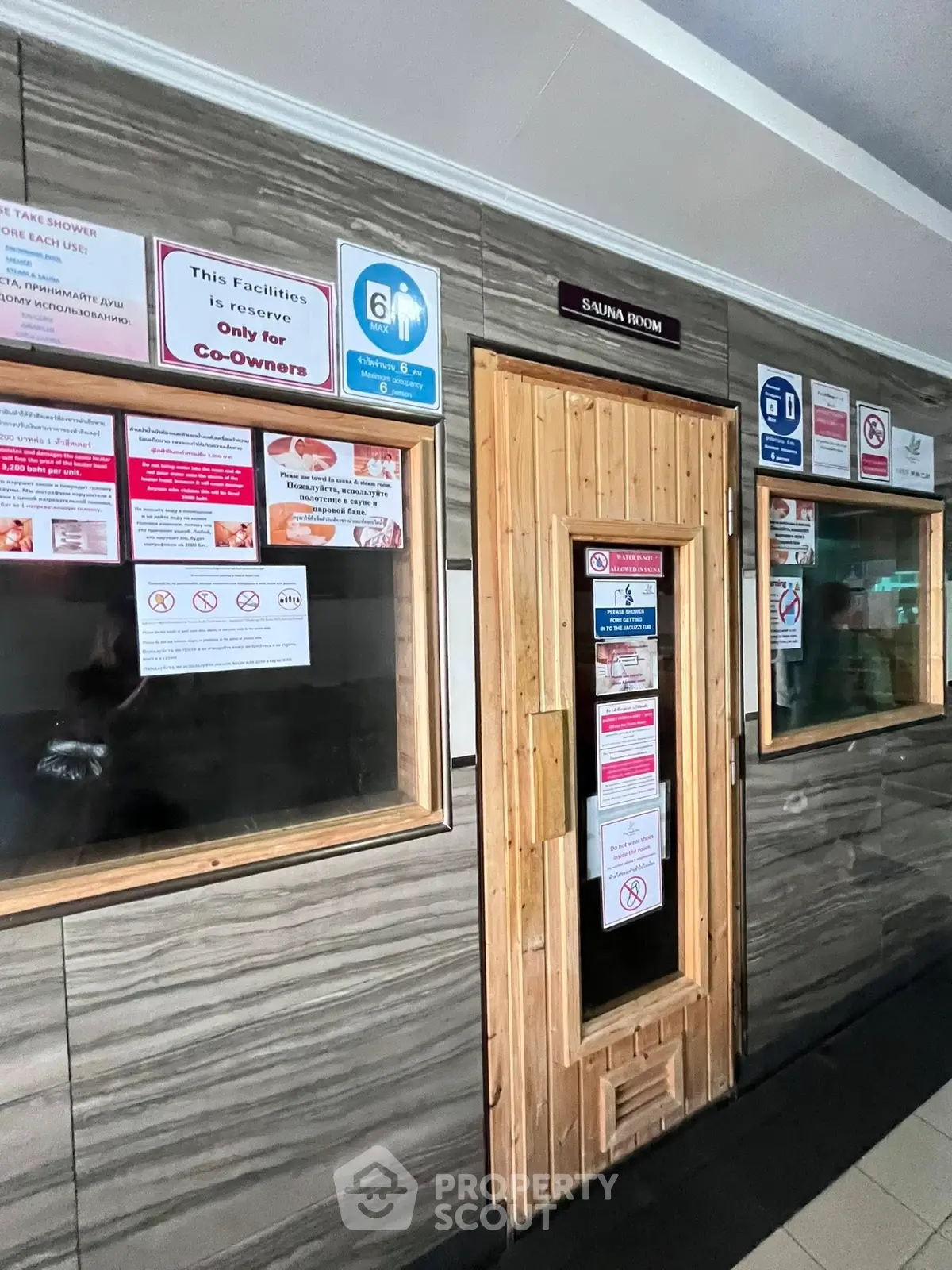 Exclusive sauna room in a residential building with co-owner access.