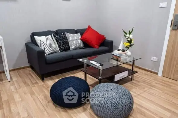 Cozy living room with modern sofa and stylish decor